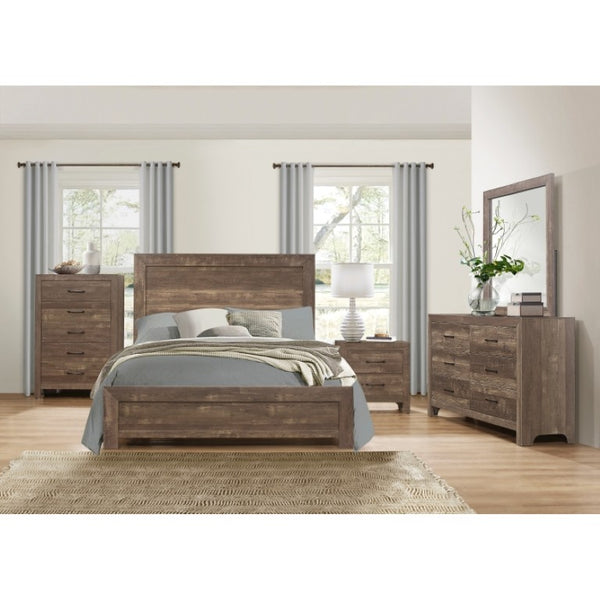 English Elm California King Panel Bed Nightstand and Chest Set Rustic Farmhouse Faux Wood B011S06137