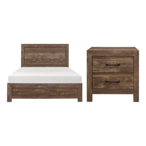 English Elm Full Panel Bed and Nightstand Set Cabin Inspired Rustic Brown Engineered Wood B011S06140