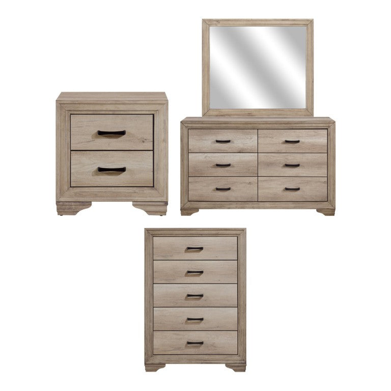 English Elm Night Stand Dresser Mirror and Chest Bedroom Set with Industrial Metal Hardware B011S06143