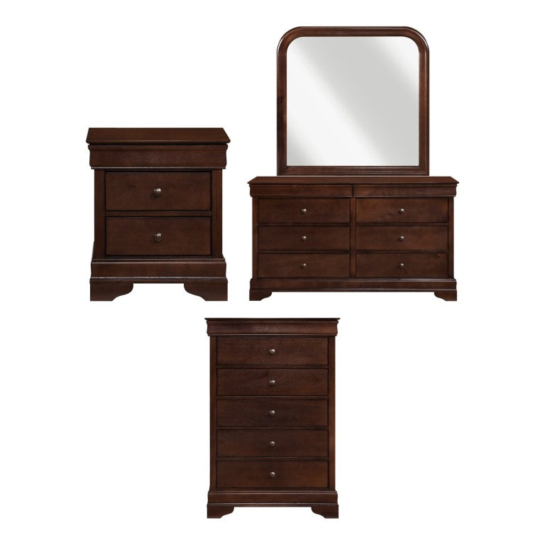 English Elm Night Stand Dresser Mirror Chest 5 Piece Bedroom Set in Rich Traditional Cherry B011S06170