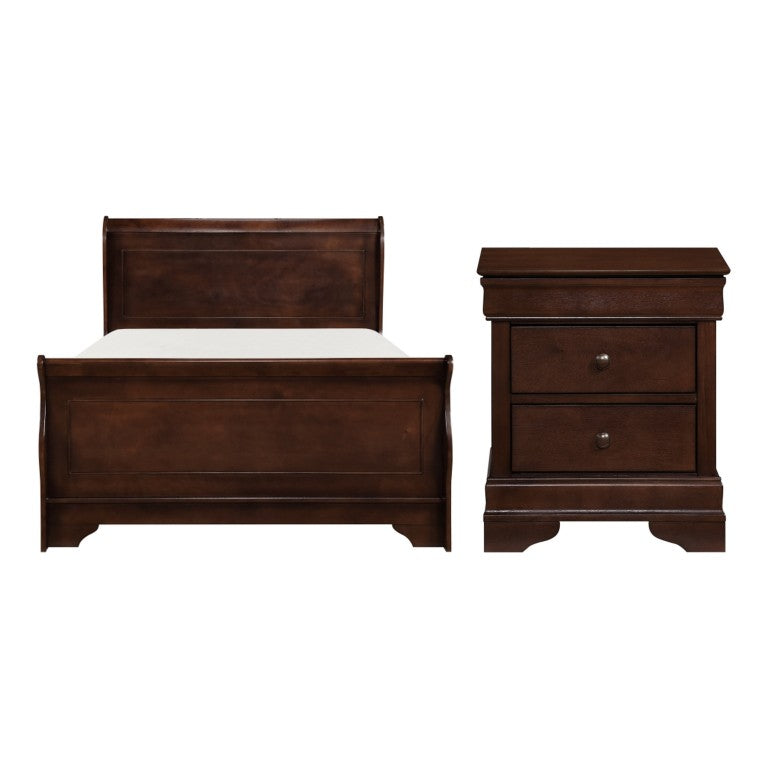 English Elm California King Sleigh Bed Set Louis Philippe Headboard Okume Veneer Nightstand B011S06174