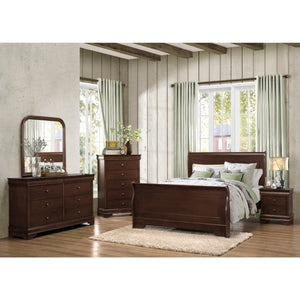 English Elm California King Sleigh Bed Set Louis Philippe Headboard Okume Veneer Nightstand B011S06174