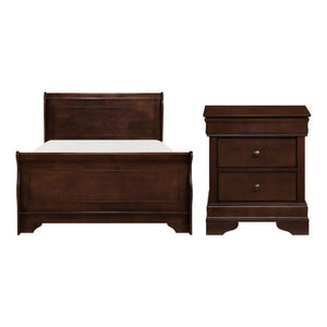 English Elm Queen Louis Philippe Sleigh Bed and Nightstand Set in Warm Okume Veneer B011S06177