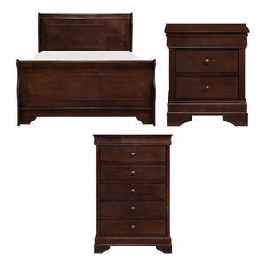 English Elm Queen Sleigh Bedroom Set Louis Philippe Style Okume Veneer Dark Cherry Finish B011S06179
