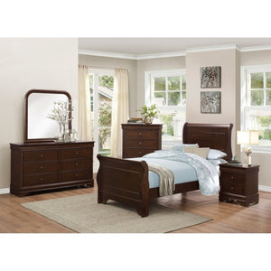 English Elm Queen Sleigh Bedroom Set Louis Philippe Style Okume Veneer Dark Cherry Finish B011S06179