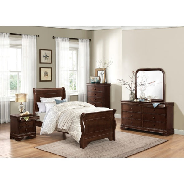 English Elm Twin Sleigh Bed and Nightstand Set Louis Philippe Okume Veneer Dark Cherry B011S06183