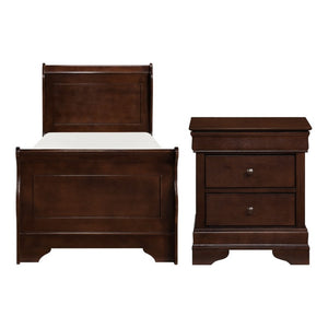 English Elm Twin Louis Philippe Sleigh Bed Set with Okume Veneer and Two Matching Nightstands B011S06184