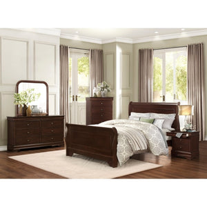 English Elm Twin Louis Philippe Sleigh Bed Set with Okume Veneer and Two Matching Nightstands B011S06184