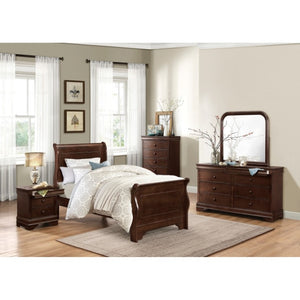English Elm Twin Louis Philippe Sleigh Bed Set with Okume Veneer and Two Matching Nightstands B011S06184