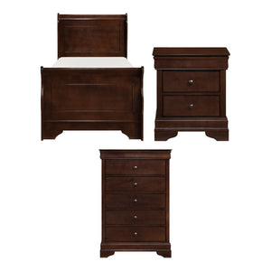 English Elm Twin Sleigh Bed Nightstand and Chest Set Louis Philippe Dark Cherry Veneer B011S06185