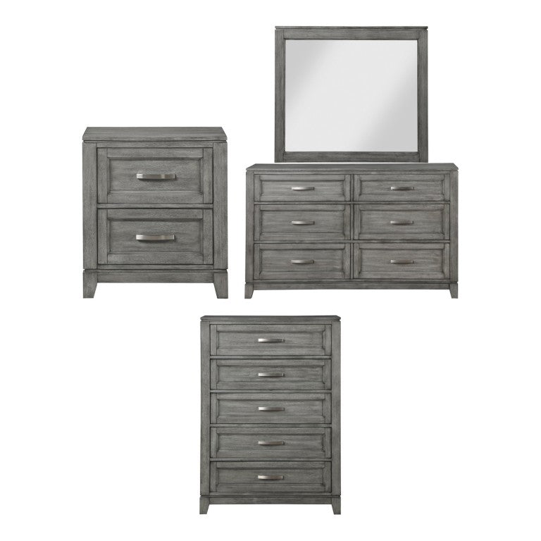 English Elm Night Stand Dresser Mirror and Chest Bedroom Set Okume Veneer Gray Rustic Suite B011S06186