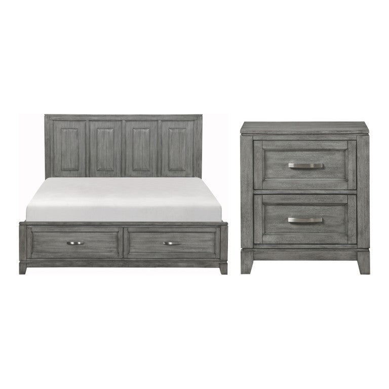 English Elm Eastern King Bedroom Set Okume Veneer Gray Finish with Storage Footboard Nightstands B011S06189