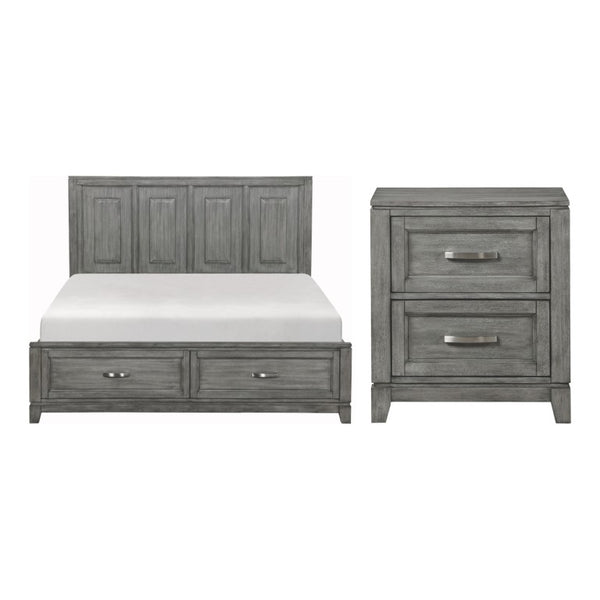 English Elm Eastern King Bedroom Set Okume Veneer Gray Finish with Storage Footboard Nightstands B011S06189