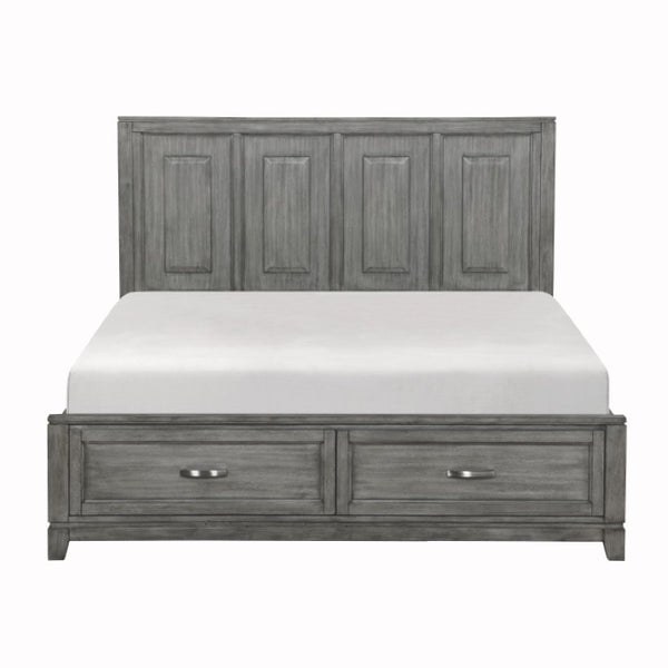 English Elm Eastern King Bedroom Set Okume Veneer Gray Finish with Storage Footboard Nightstands B011S06189