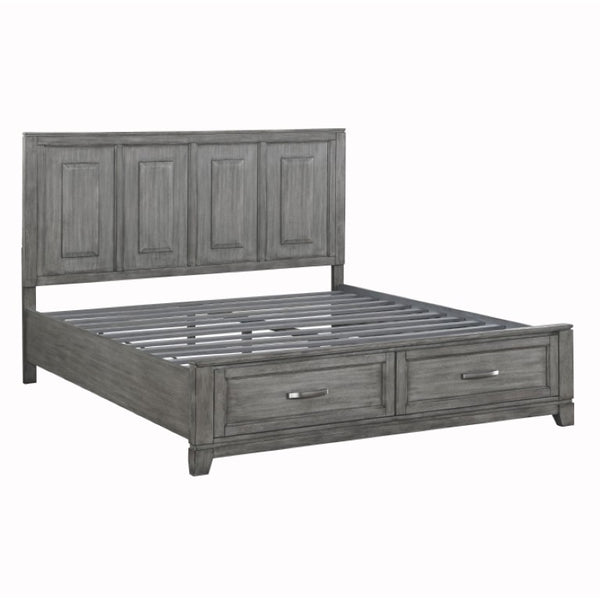 English Elm Eastern King Bedroom Set Okume Veneer Gray Finish with Storage Footboard Nightstands B011S06189