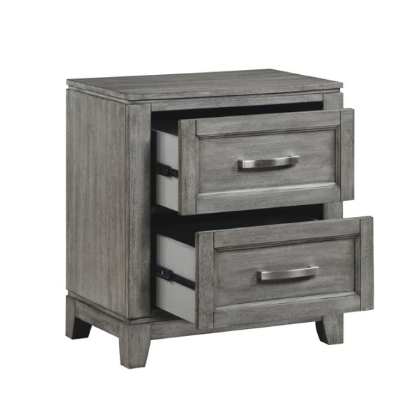 English Elm California King Bedroom Set Okume Veneer Storage Bed with Nightstand Gray Finish B011S06191