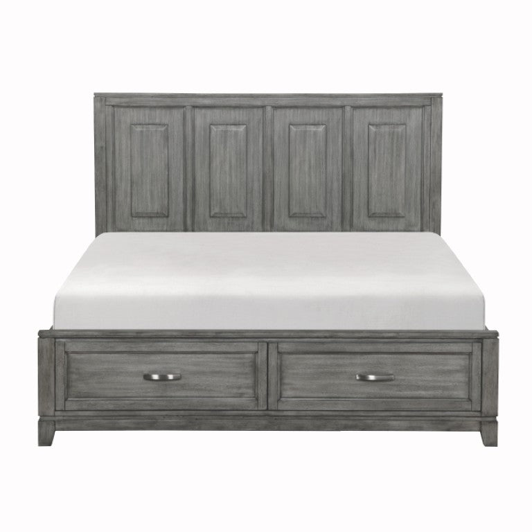 English Elm California King Bedroom Set Okume Veneer Storage Bed with Nightstand Gray Finish B011S06191