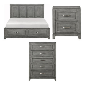 English Elm California King Bedroom Set Okume Veneer Gray Finish with Storage Footboard B011S06193