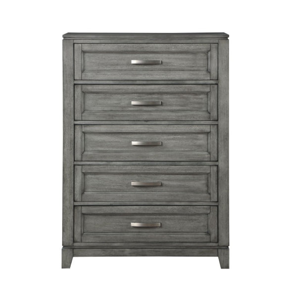 English Elm California King Bedroom Set Okume Veneer Gray Finish with Storage Footboard B011S06193