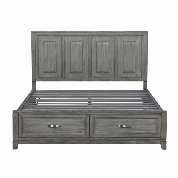 English Elm California King Bedroom Set Okume Veneer Gray Finish with Storage Footboard B011S06193