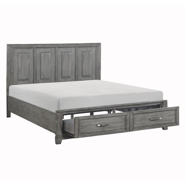 English Elm California King Bedroom Set Okume Veneer Gray Finish with Storage Footboard B011S06193