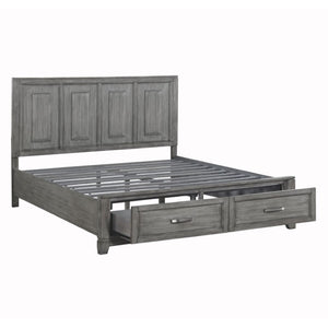 English Elm California King Bedroom Set Okume Veneer Gray Finish with Storage Footboard B011S06193