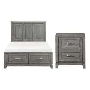English Elm Full Bed and Nightstand Set Okume Veneer Gray Finish Transitional Farmhouse Bedroom B011S06197