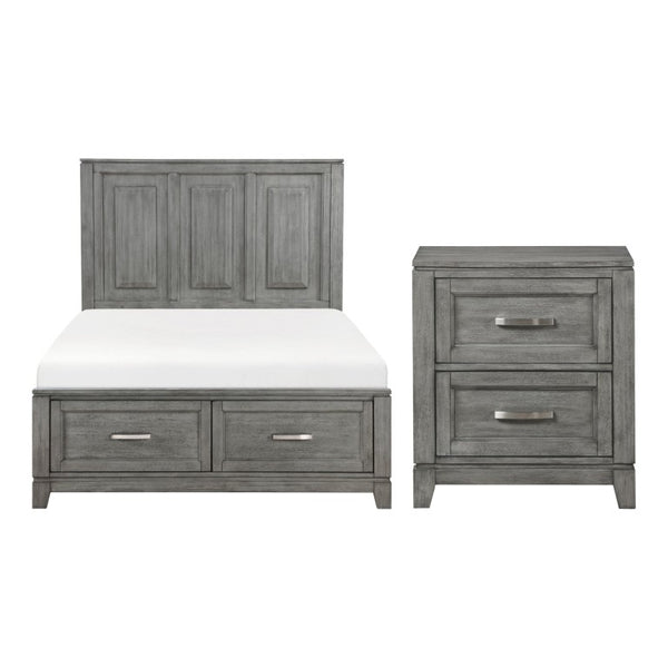 English Elm Full Bed and Nightstand Set Okume Veneer Gray Finish Transitional Farmhouse Bedroom B011S06197