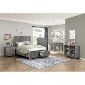 English Elm Full Bed and Nightstand Set Okume Veneer Gray Finish Transitional Farmhouse Bedroom B011S06197