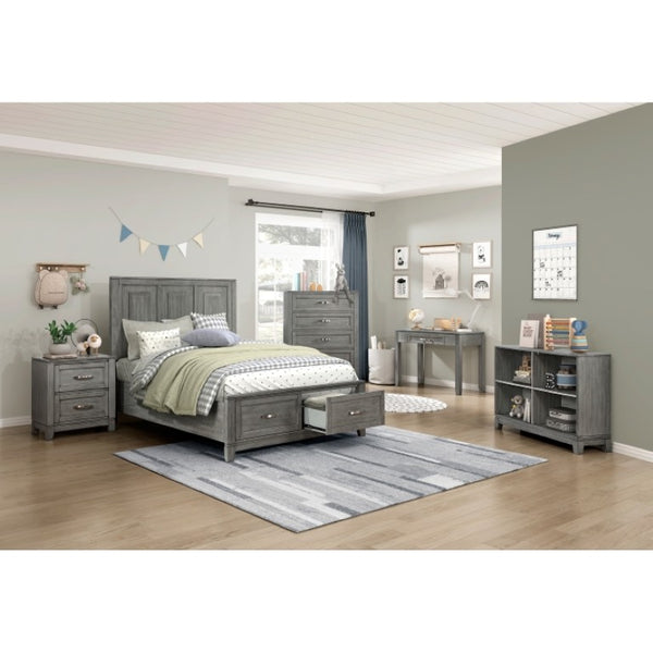English Elm Full Bed and Nightstand Set Okume Veneer Gray Finish Transitional Farmhouse Bedroom B011S06197