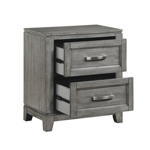 English Elm Full Bed and Nightstand Set Okume Veneer Gray Finish Transitional Farmhouse Bedroom B011S06197