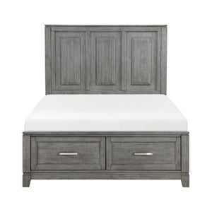 English Elm Full Bed and Nightstand Set Okume Veneer Gray Finish Transitional Farmhouse Bedroom B011S06197