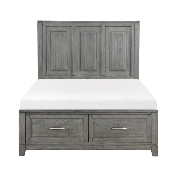 English Elm Full Bed and Nightstand Set Okume Veneer Gray Finish Transitional Farmhouse Bedroom B011S06197