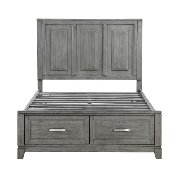 English Elm Full Bed and Nightstand Set Okume Veneer Gray Finish Transitional Farmhouse Bedroom B011S06197