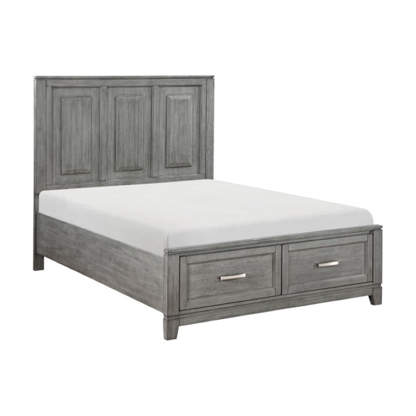 English Elm Full Bed and Nightstand Set Okume Veneer Gray Finish Transitional Farmhouse Bedroom B011S06197