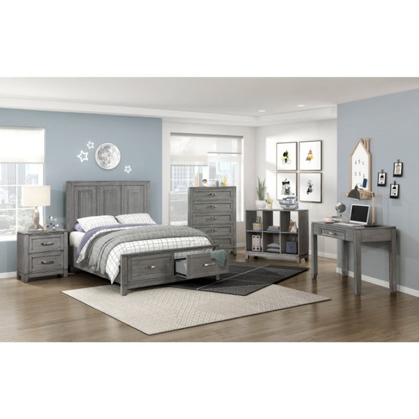 English Elm Full Bed and Nightstand Set Okume Veneer Gray Finish Transitional Farmhouse Bedroom B011S06197