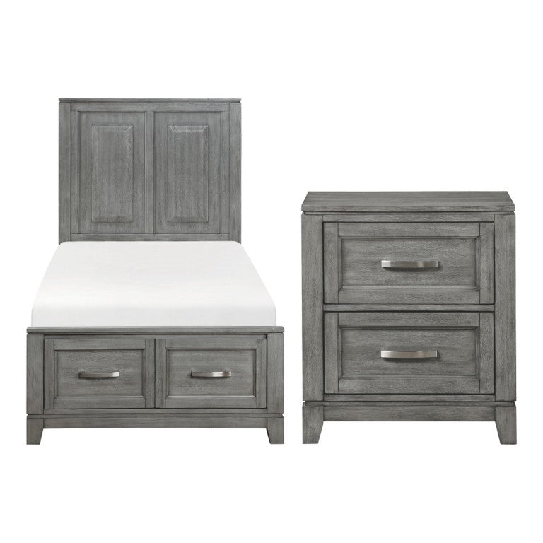 English Elm Twin Storage Bed and Nightstand Set Okume Veneer Gray Transitional Bedroom B011S06201