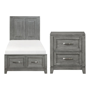 English Elm Twin Storage Bed and Nightstand Set Okume Veneer Gray Transitional Bedroom B011S06201