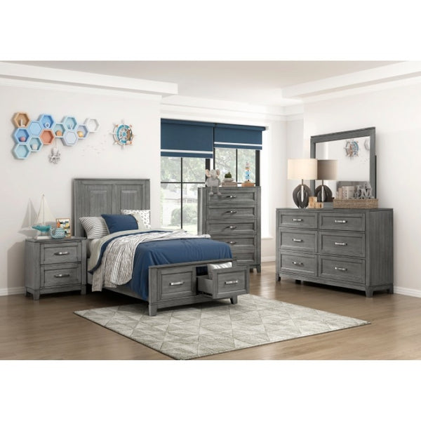 English Elm Twin Storage Bed and Nightstand Set Okume Veneer Gray Transitional Bedroom B011S06201