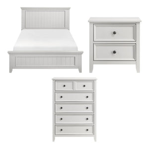 English Elm Queen Bedroom Set with Shiplap Panel Bed Nightstand and Chest in Off White Wood B011S06213