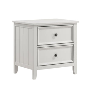 English Elm Queen Bedroom Set with Shiplap Panel Bed Nightstand and Chest in Off White Wood B011S06213