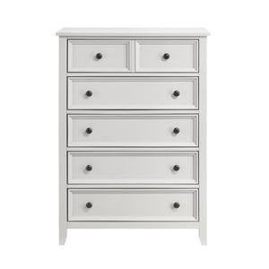English Elm Queen Bedroom Set with Shiplap Panel Bed Nightstand and Chest in Off White Wood B011S06213