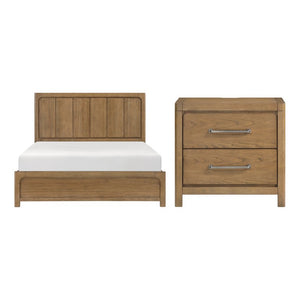 English Elm Eastern King Storage Bed Set Hickory Veneer Platform Frame with Charging Nightstands B011S06220