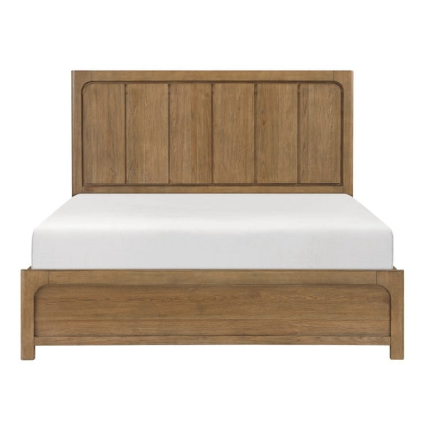 English Elm Eastern King Storage Bed Set Hickory Veneer Platform Frame with Charging Nightstands B011S06220