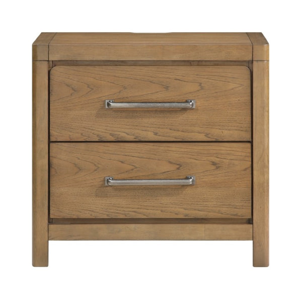 English Elm Eastern King Storage Bed Set Hickory Veneer Platform Frame with Charging Nightstands B011S06220