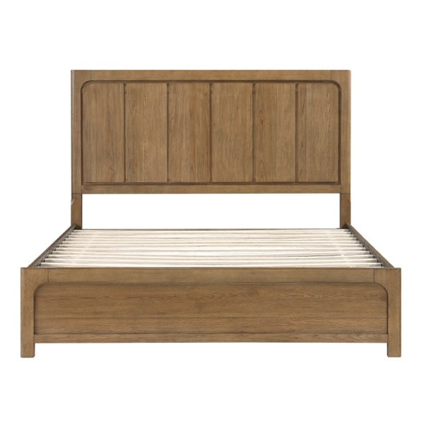 English Elm Eastern King Storage Bed Set Hickory Veneer Platform Frame with Charging Nightstands B011S06220