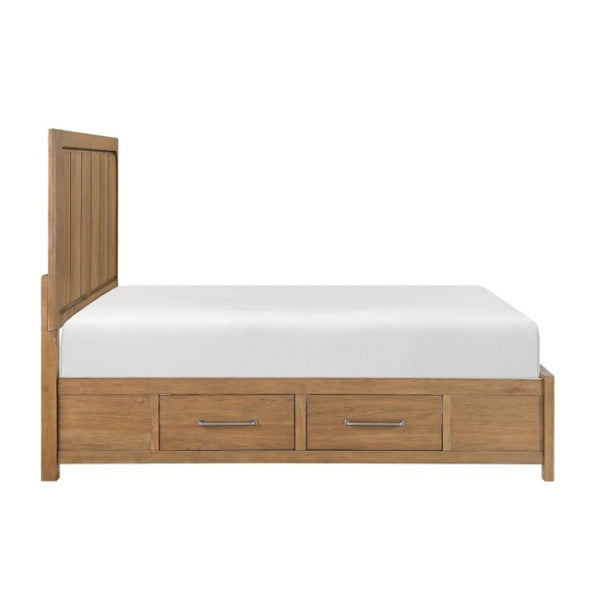 English Elm Eastern King Storage Bed Set Hickory Veneer Platform Frame with Charging Nightstands B011S06220