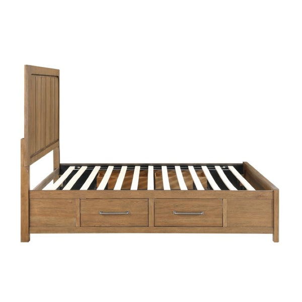 English Elm Eastern King Storage Bed Set Hickory Veneer Platform Frame with Charging Nightstands B011S06220