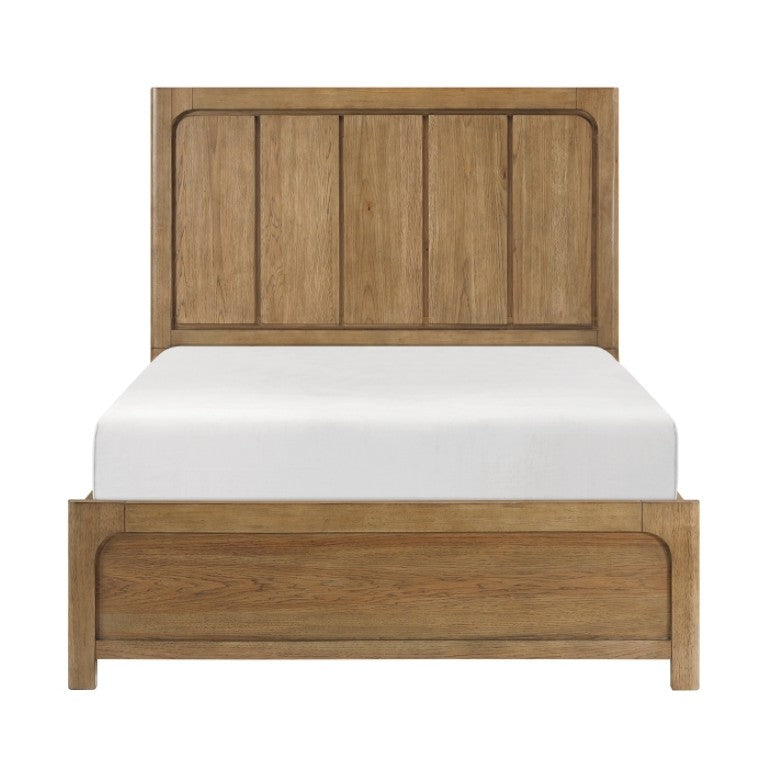 English Elm Queen Storage Platform Bed Set Hickory Veneer with Charging Nightstands Warm Brown B011S06226