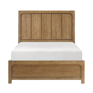 English Elm Queen Storage Platform Bed Set Hickory Veneer with Charging Nightstands Warm Brown B011S06226